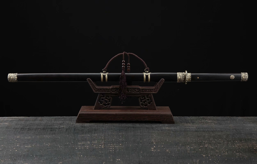 三色铜“青龙刀盘”武士刀（黑檀