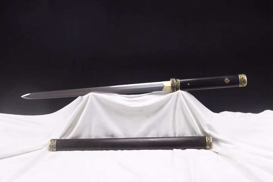 三色铜“青龙刀盘”武士刀（黑檀