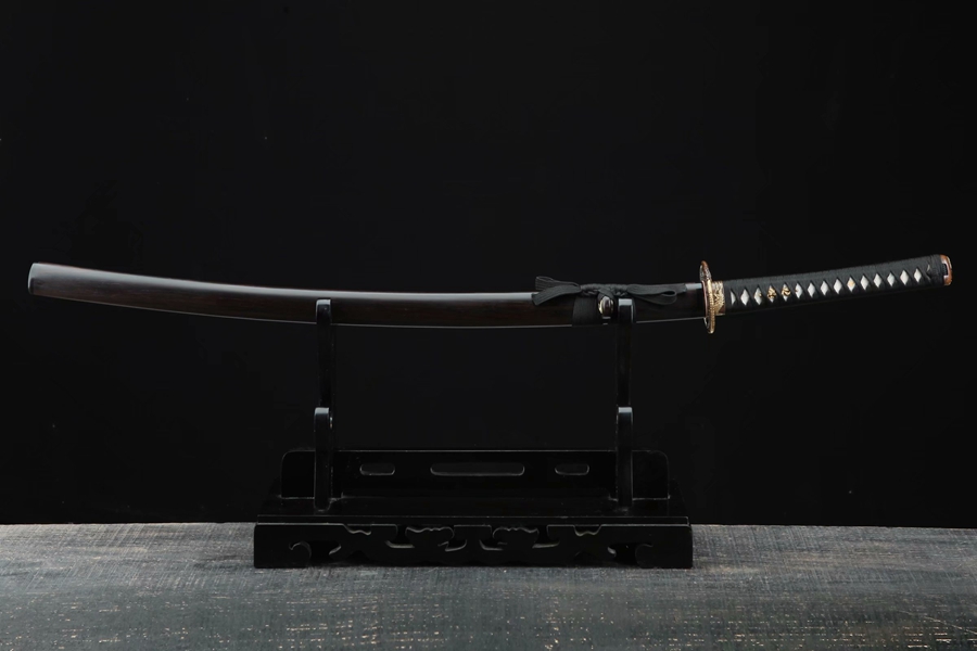 三色铜“青龙刀盘”武士刀（黑檀