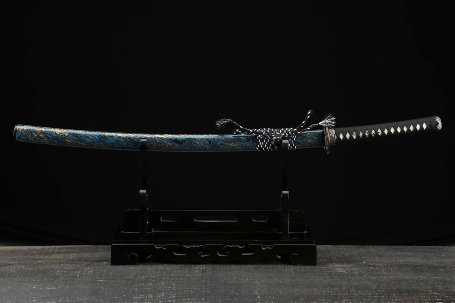 三色铜“青龙刀盘”武士刀（黑檀