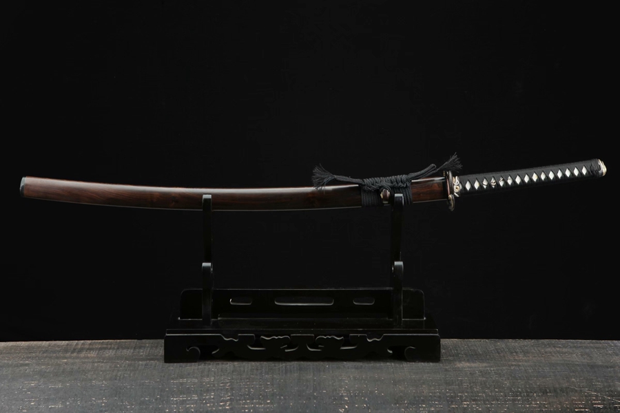 三色铜“青龙刀盘”武士刀（黑檀