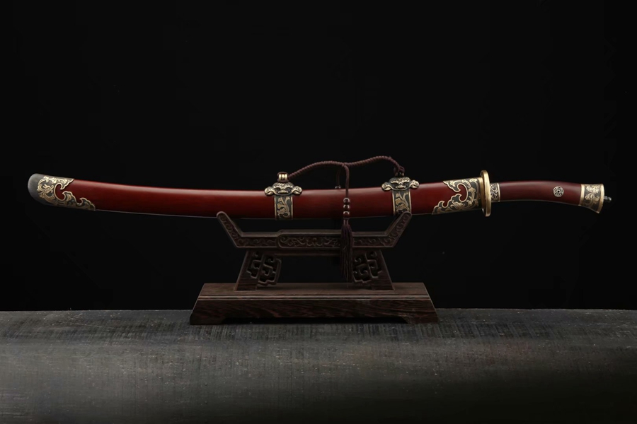 三色铜“青龙刀盘”武士刀（黑檀