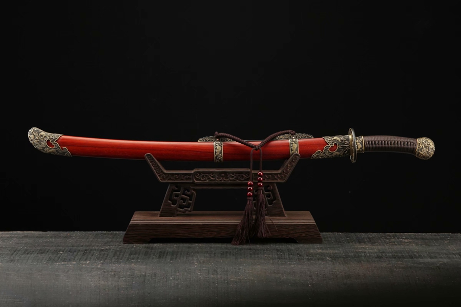 三色铜“青龙刀盘”武士刀（黑檀