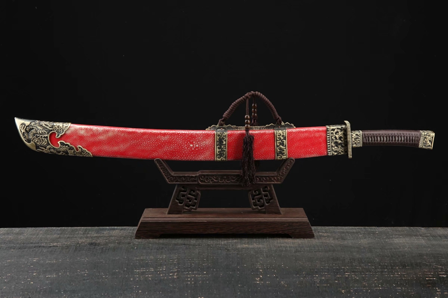 三色铜“青龙刀盘”武士刀（黑檀