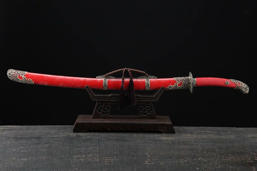 三色铜“青龙刀盘”武士刀（黑檀
