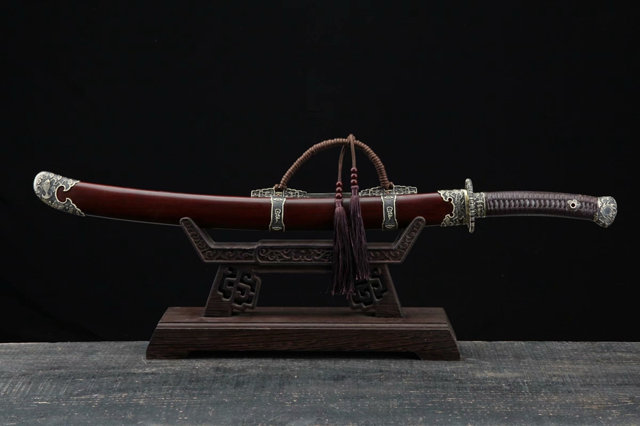 三色铜“青龙刀盘”武士刀（黑檀