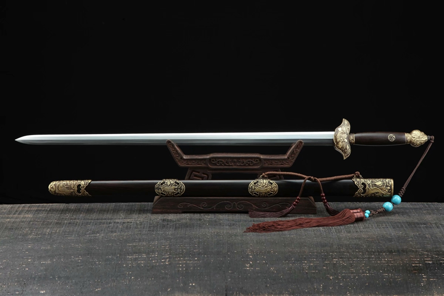 三色铜“青龙刀盘”武士刀（黑檀