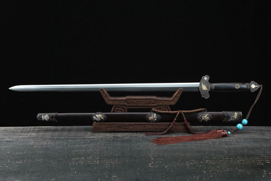 三色铜“青龙刀盘”武士刀（黑檀