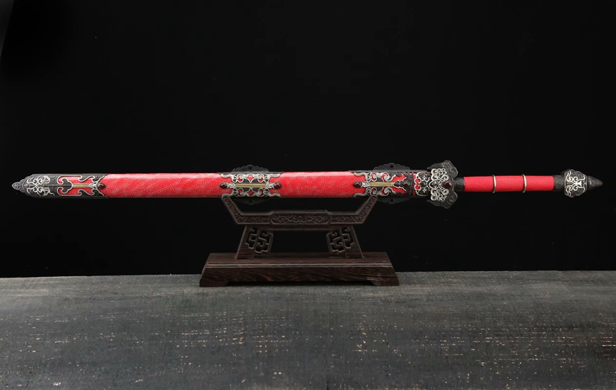 三色铜“青龙刀盘”武士刀（黑檀