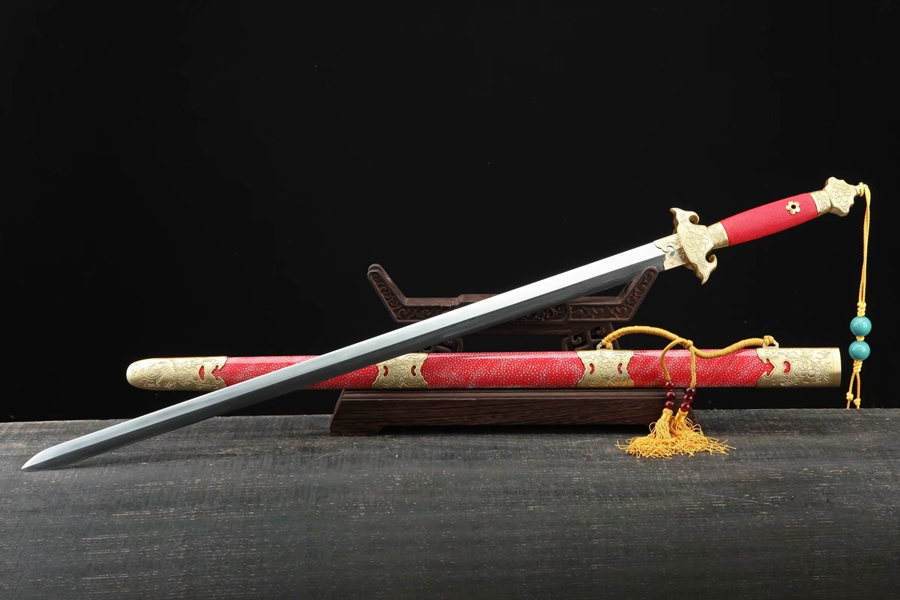 三色铜“青龙刀盘”武士刀（黑檀