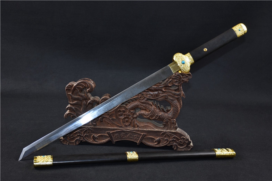 三色铜“青龙刀盘”武士刀（黑檀