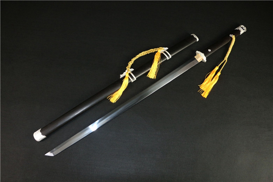 三色铜“青龙刀盘”武士刀（黑檀