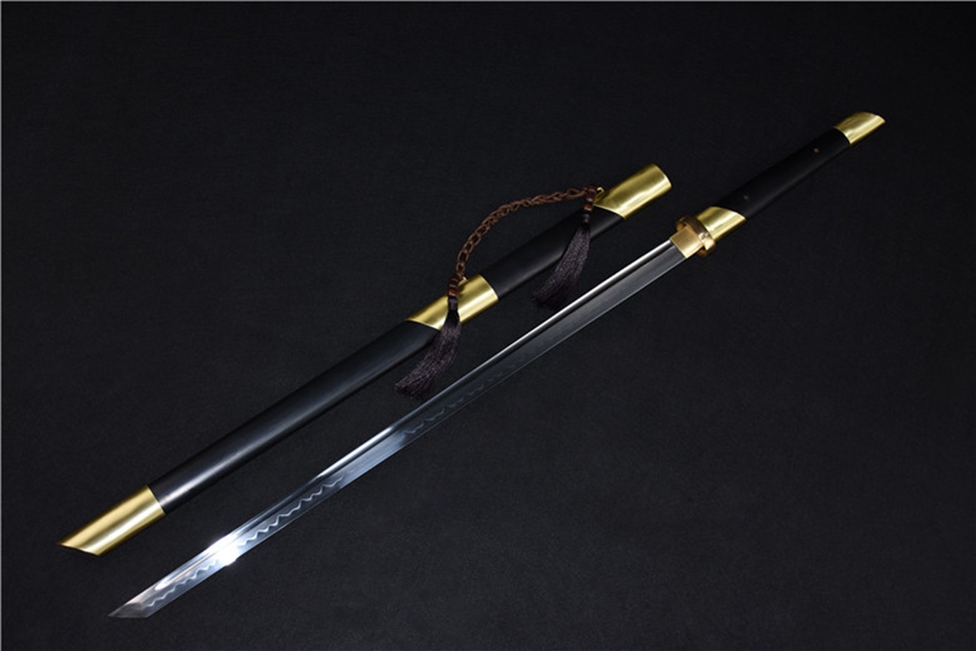 三色铜“青龙刀盘”武士刀（黑檀