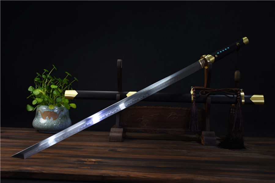 三色铜“青龙刀盘”武士刀（黑檀