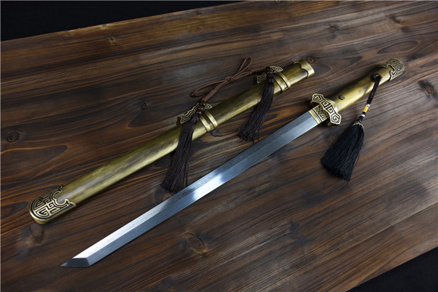 三色铜“青龙刀盘”武士刀（黑檀