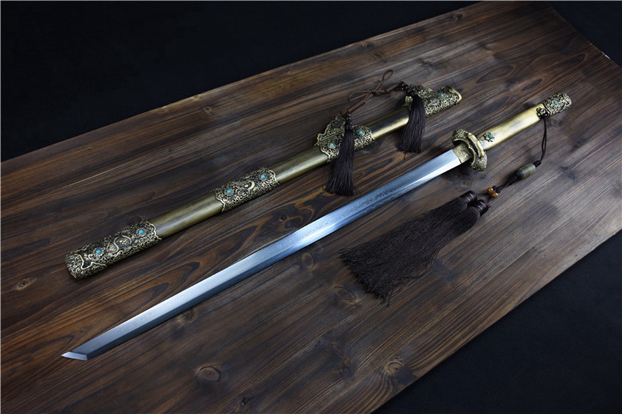 三色铜“青龙刀盘”武士刀（黑檀