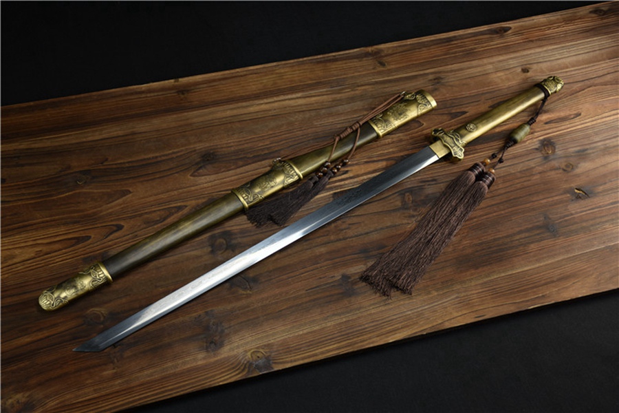 三色铜“青龙刀盘”武士刀（黑檀