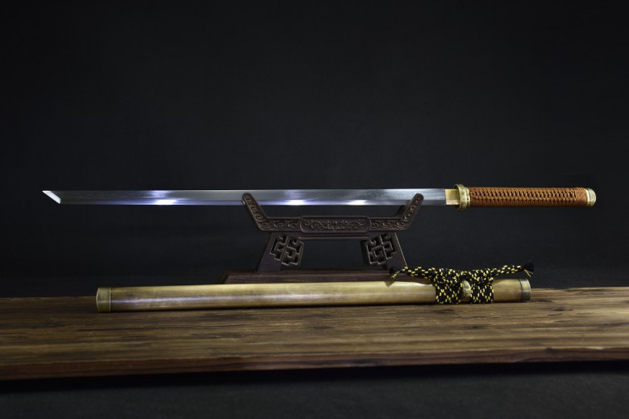 三色铜“青龙刀盘”武士刀（黑檀