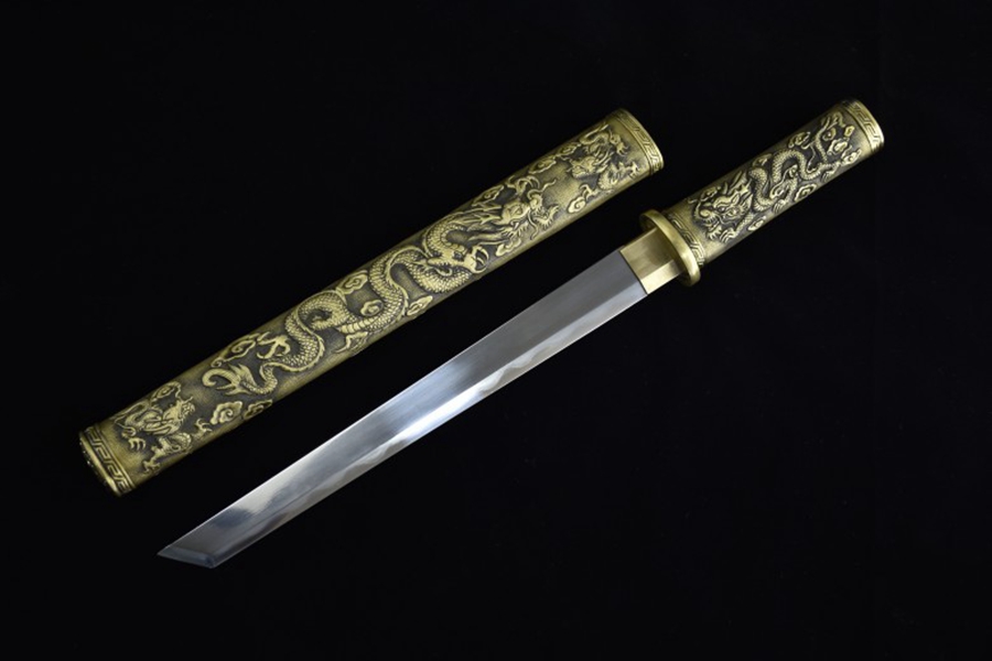 三色铜“青龙刀盘”武士刀（黑檀
