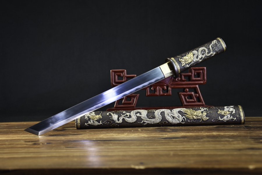 三色铜“青龙刀盘”武士刀（黑檀