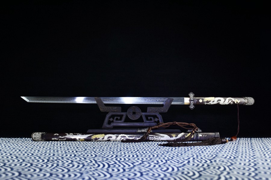 三色铜“青龙刀盘”武士刀（黑檀