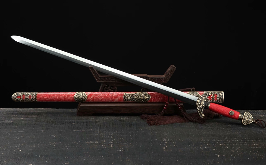 三色铜“青龙刀盘”武士刀（黑檀