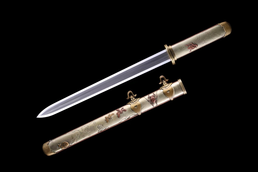 三色铜“青龙刀盘”武士刀（黑檀
