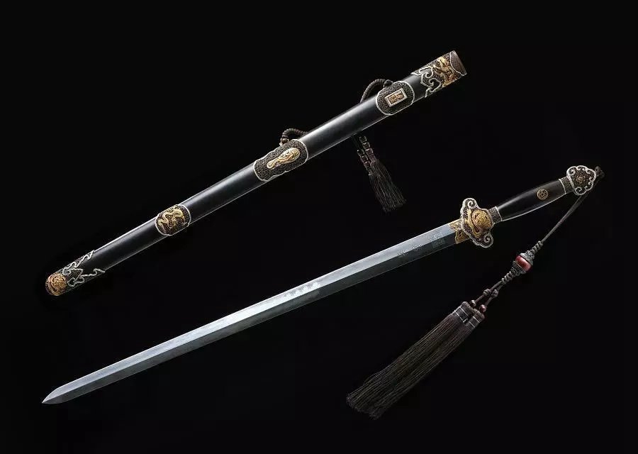 三色铜“青龙刀盘”武士刀（黑檀