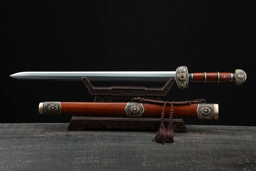 三色铜“青龙刀盘”武士刀（黑檀