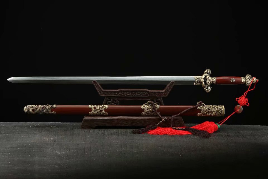 三色铜“青龙刀盘”武士刀（黑檀