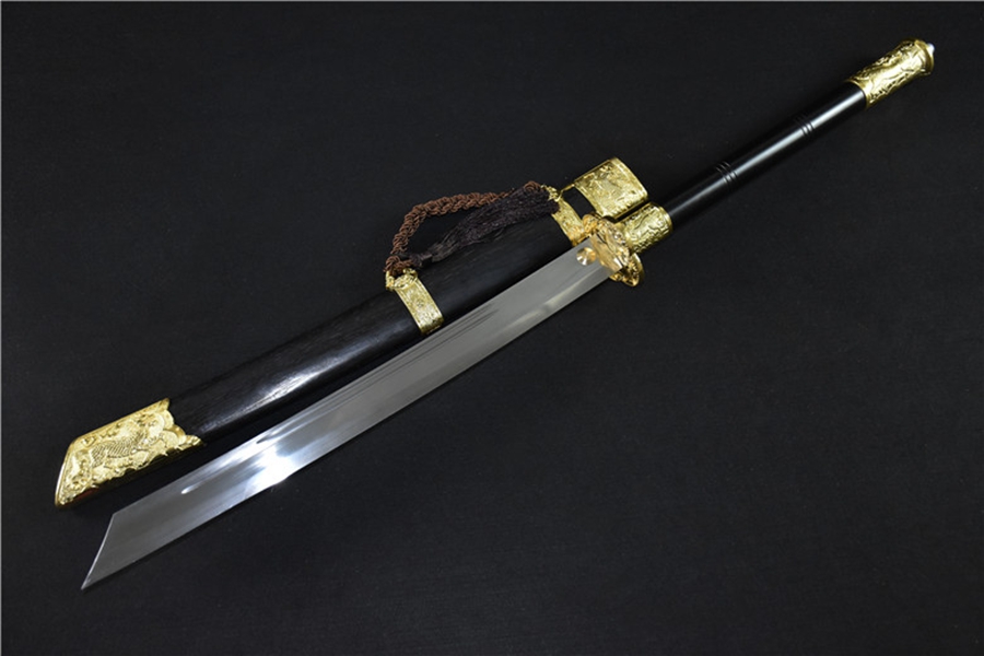 三色铜“青龙刀盘”武士刀（黑檀