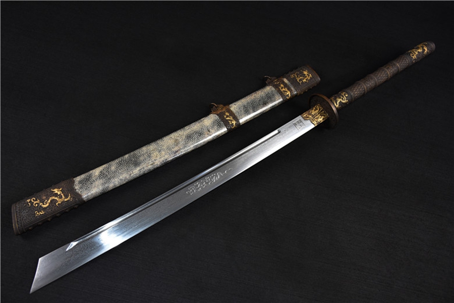 三色铜“青龙刀盘”武士刀（黑檀