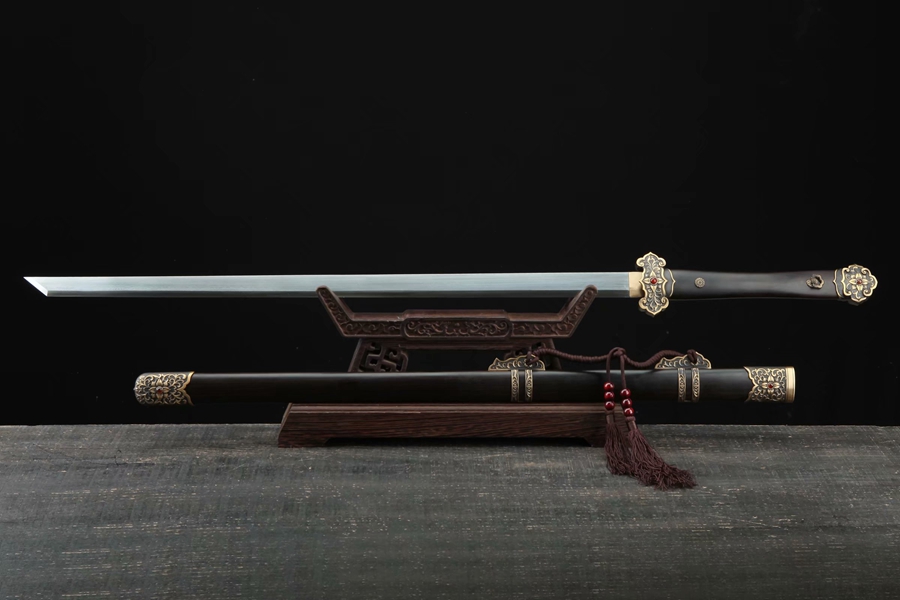 三色铜“青龙刀盘”武士刀（黑檀