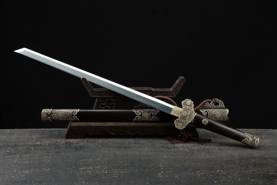 三色铜“青龙刀盘”武士刀（黑檀