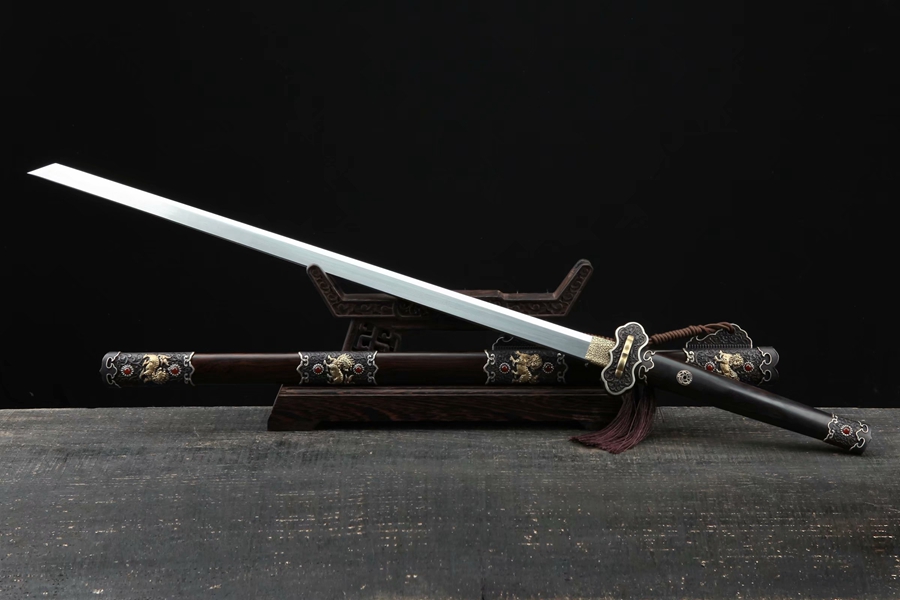 三色铜“青龙刀盘”武士刀（黑檀