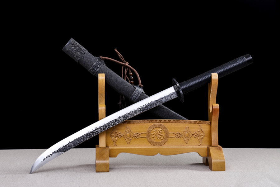 三色铜“青龙刀盘”武士刀（黑檀