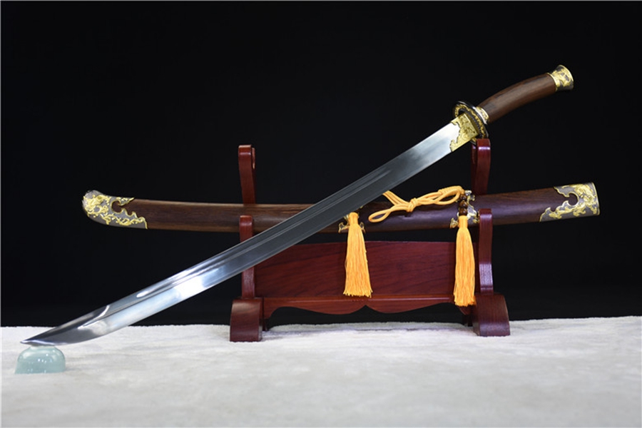 三色铜“青龙刀盘”武士刀（黑檀