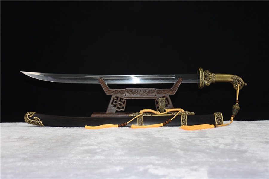 三色铜“青龙刀盘”武士刀（黑檀