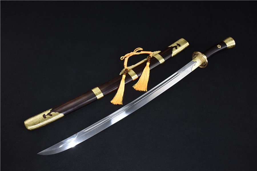 三色铜“青龙刀盘”武士刀（黑檀