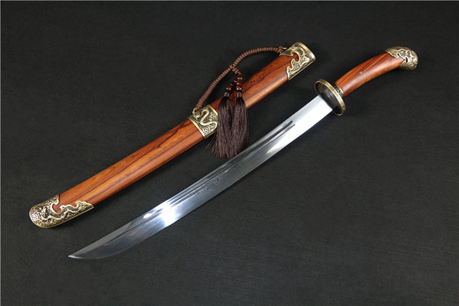 三色铜“青龙刀盘”武士刀（黑檀