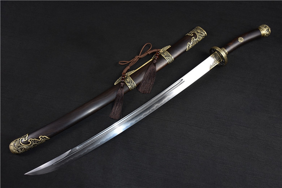 三色铜“青龙刀盘”武士刀（黑檀