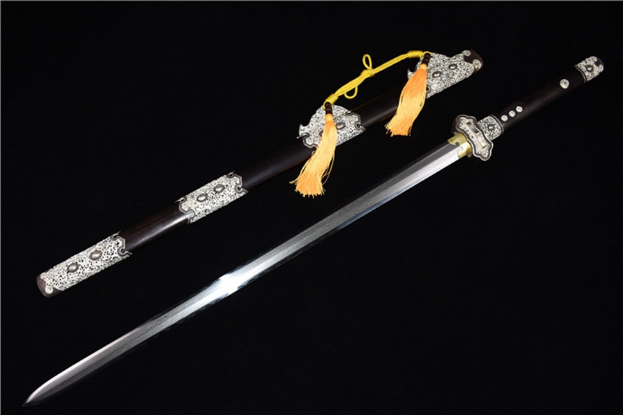 三色铜“青龙刀盘”武士刀（黑檀