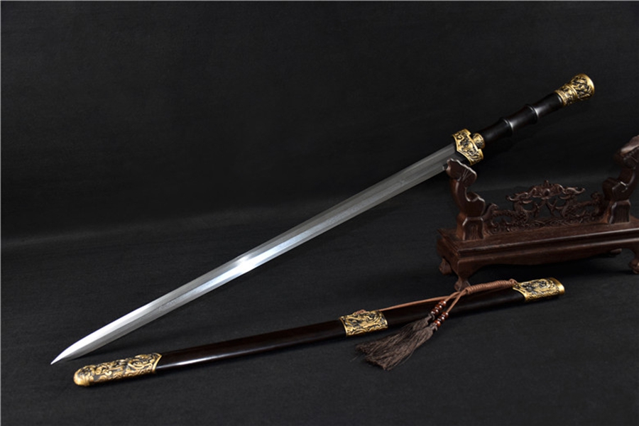 三色铜“青龙刀盘”武士刀（黑檀