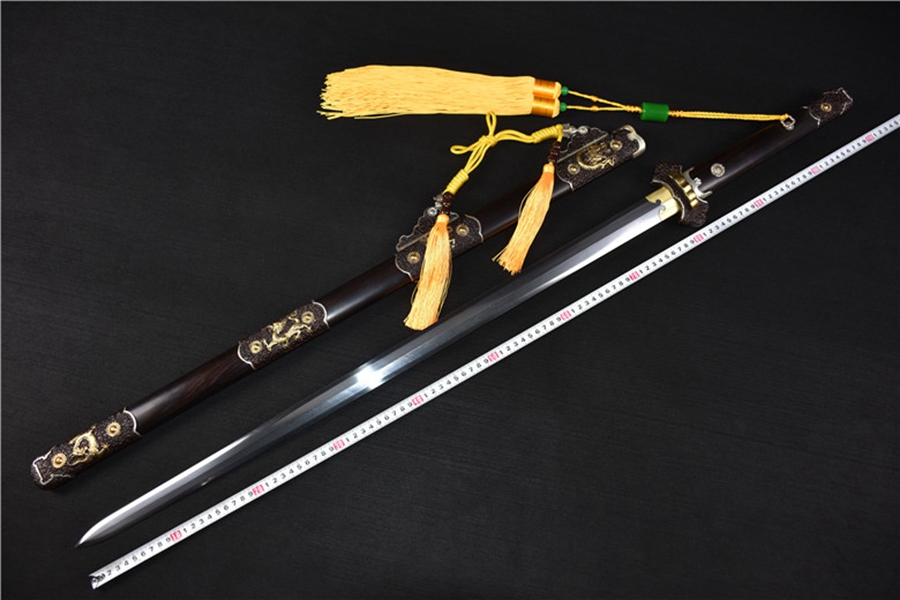 三色铜“青龙刀盘”武士刀（黑檀