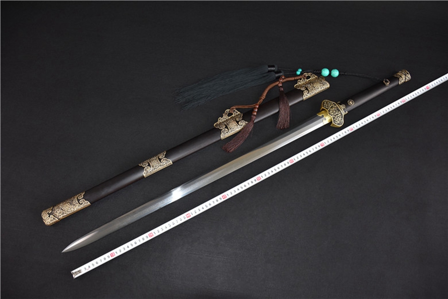 三色铜“青龙刀盘”武士刀（黑檀