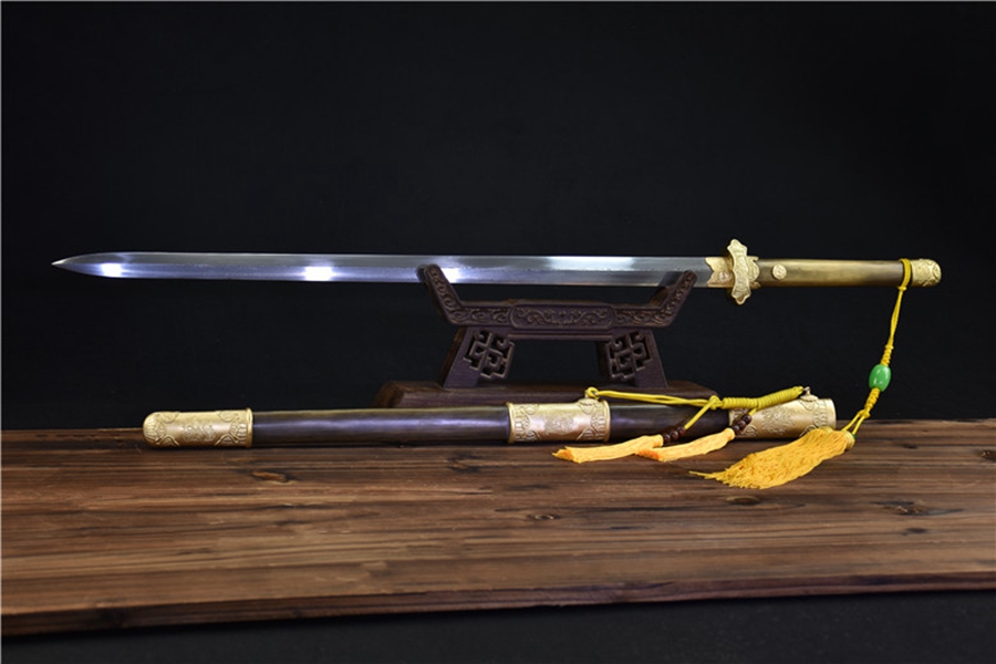 三色铜“青龙刀盘”武士刀（黑檀