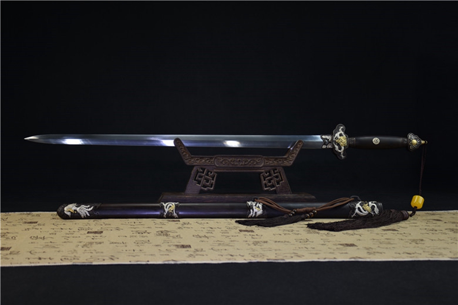 三色铜“青龙刀盘”武士刀（黑檀