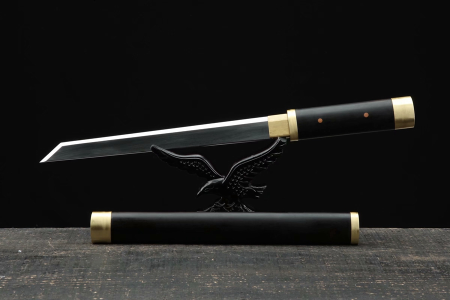 三色铜“青龙刀盘”武士刀（黑檀