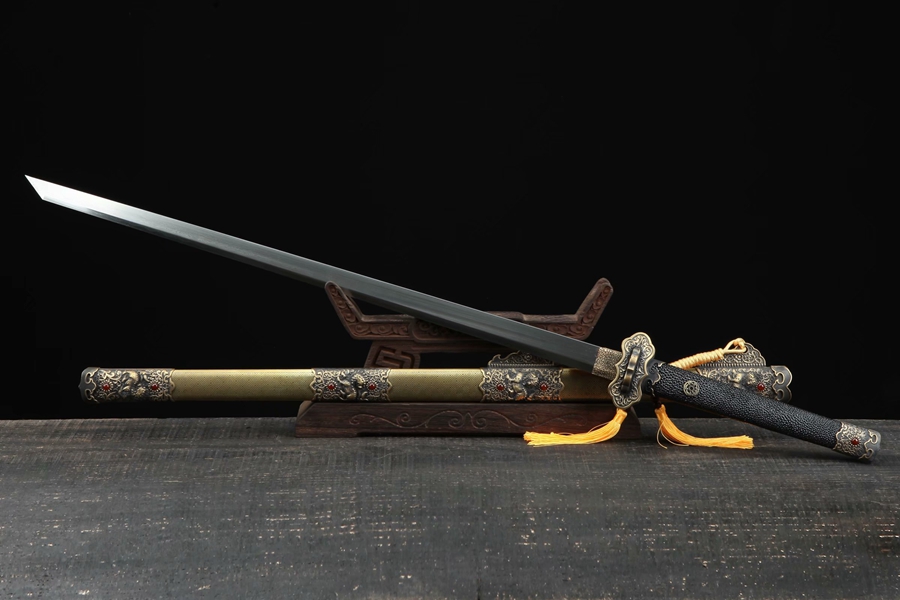 三色铜“青龙刀盘”武士刀（黑檀