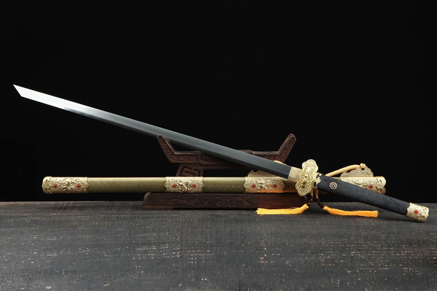 三色铜“青龙刀盘”武士刀（黑檀